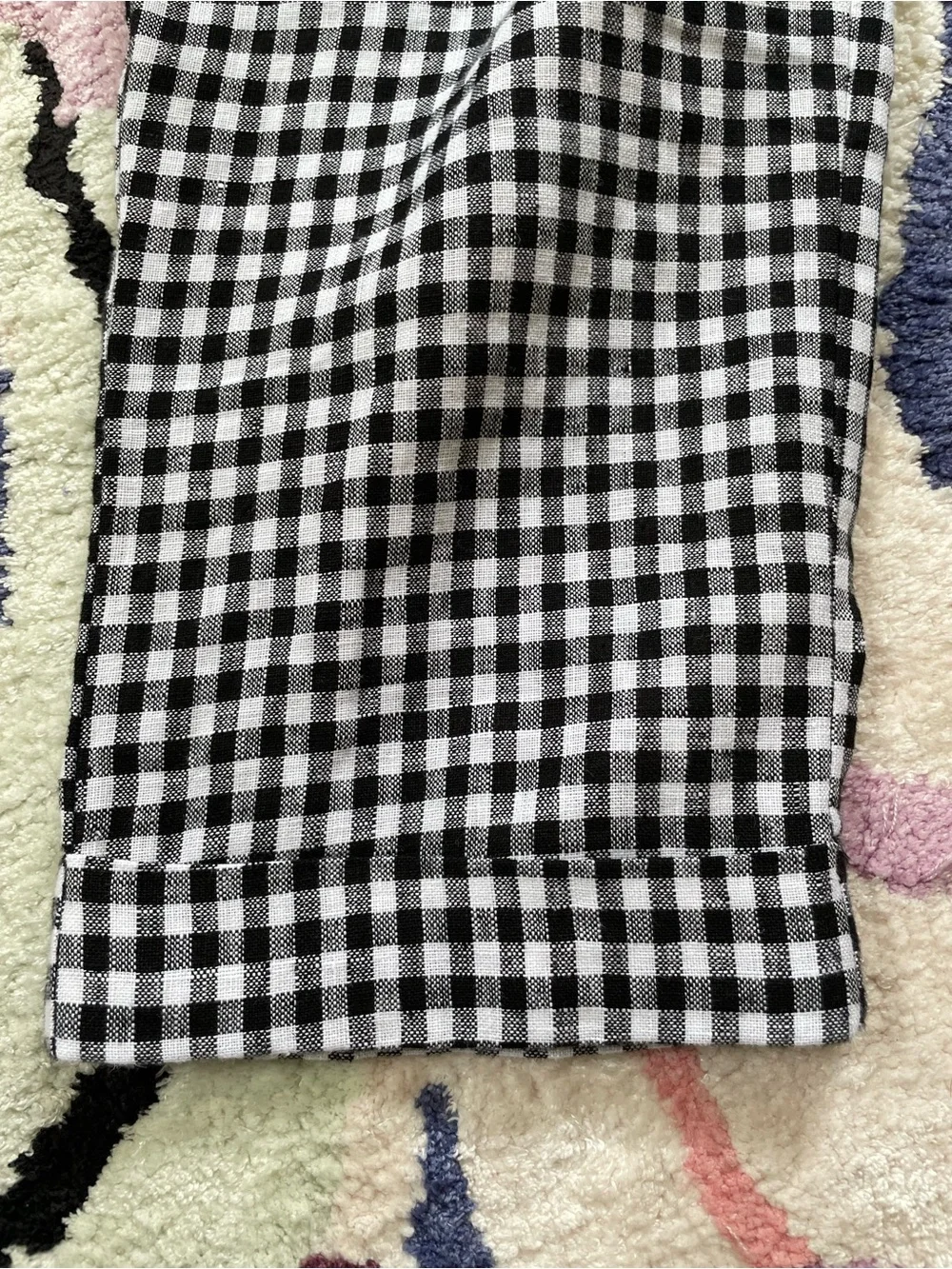 Reformation 100% linen black and white gingham cuffed high waist trousers 4